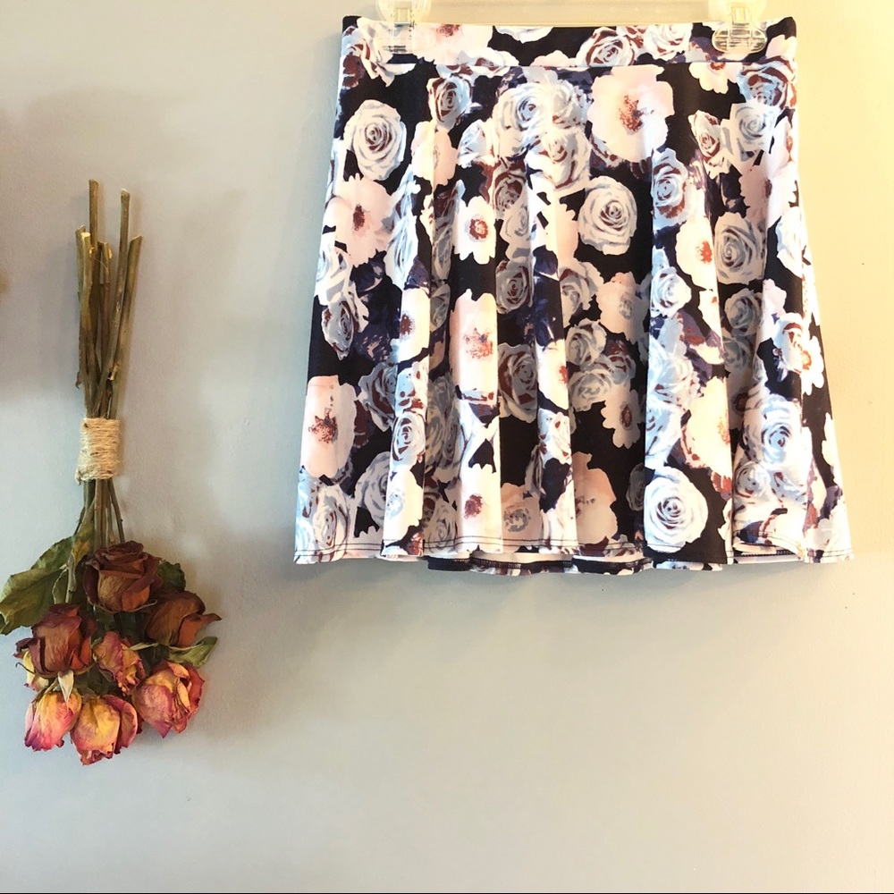 Navy Floral Skirt